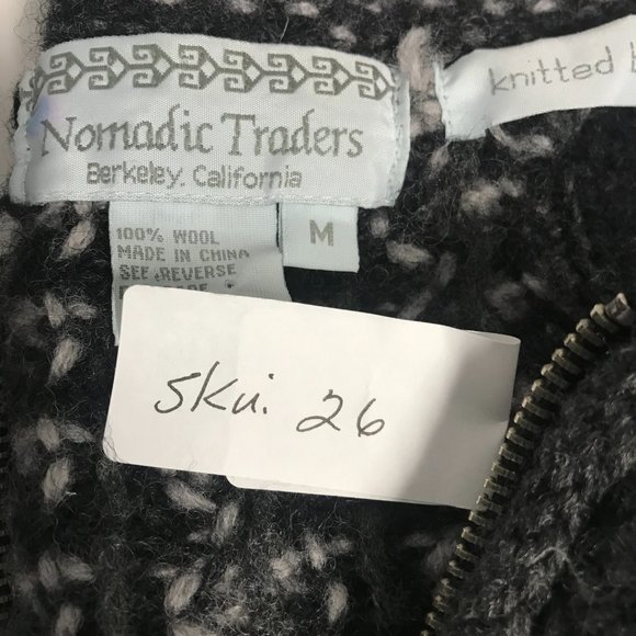 NOMADIC TRADERS Cardigan Sweater Full Zip Black Wool Fair Isle By Hand Size M - Picture 11 of 11